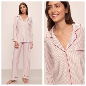 Eberjey Gisele Holly Red Stripe Tencel Modal Printed Long PJ Pajamas Set